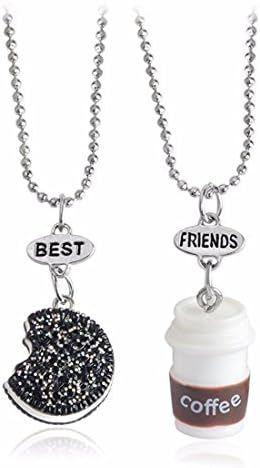 Xumengwu 2pcs/set Kawaii Cookie Coffee Best Friend Necklac Miniature Food Besties BFF Gift