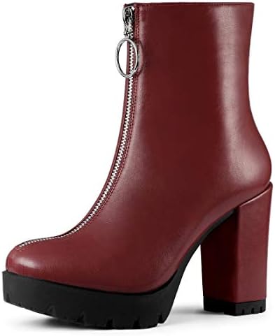 burgundy chunky heel boots