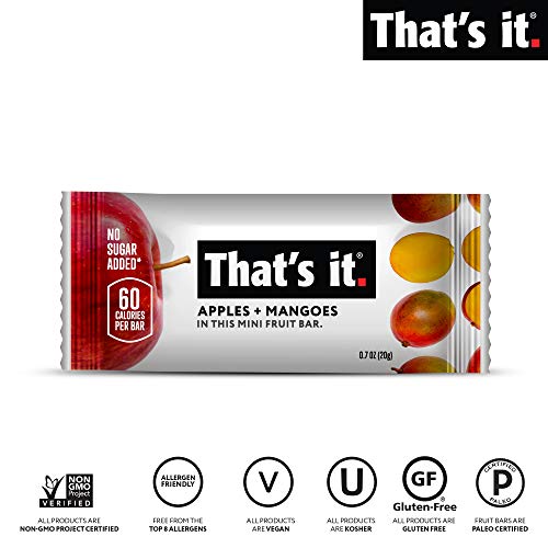 That's it. Mini's-Variety Pack 100% Natural Fruit Bar, High Fiber Vegan, Gluten Free Healthy Snack, Paleo for Children, Adults, Non GMO No Added Sugar, No Preservatives (Mango 5 Pack, Fig 5 Pack)