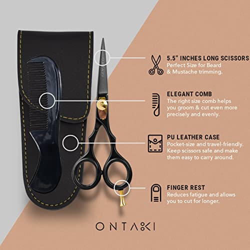 ONTAKI 5.5" Professional Japanese Steel Beard Mustache Scissors Salon