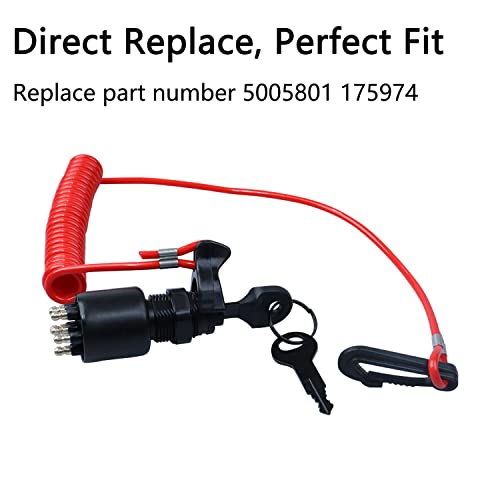 175974 Boat Key Ignition Switch With Safety Lanyard Kit Compatible With