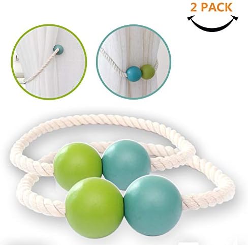 Idubai Curtain Tiebacks Magnetic Tie Band Decorative Rope Holdbacks for Home Kitchen Office Window Sheer Blackout Drapes French Doors Curtains,2 Pack,Green+Cyan