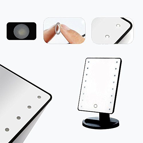 LED Lighted Makeup Mirror, KOZYHOUSE Cordless Vanity Set, Touchable Screen with Brightness Adjustable Vanity Makeup Mirror Lighted for Waxing, Flossing, Christmas Gift (Black, 1 Pack)