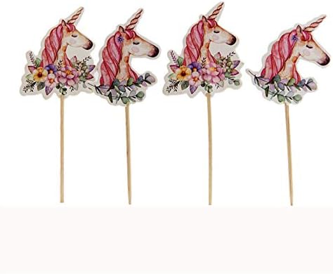 Unicorn Cupcake Toppers Insert Birthday Party Supplies Kids Children Girls Cake Party 24Pcs Pink