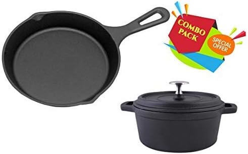 Alpha Global Cast Iron Cookware Black 6 inch Skillet and 4 inch Dutch Oven Combo Pack