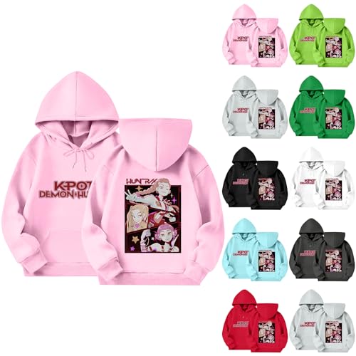 Huntrix Hoodies Girls Vintage Y2k Pullover Huntrix Huntr/X Hip Hop Streetwear Oversized Fashion Long Sleeve Hooded Sweatshirt for Kids(1-Pink,100)