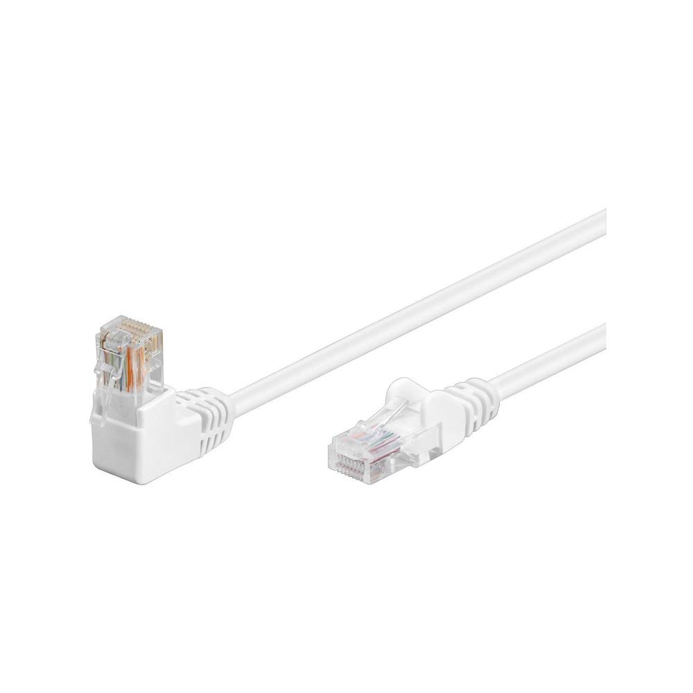 goobay 94165 CAT 5e 90 Degree Angle Ethernet Cable, U/UTP Network Cable, CCA Copper Blend, 1 x RJ45 90° (8P8C) Connector, 3 Metres, White