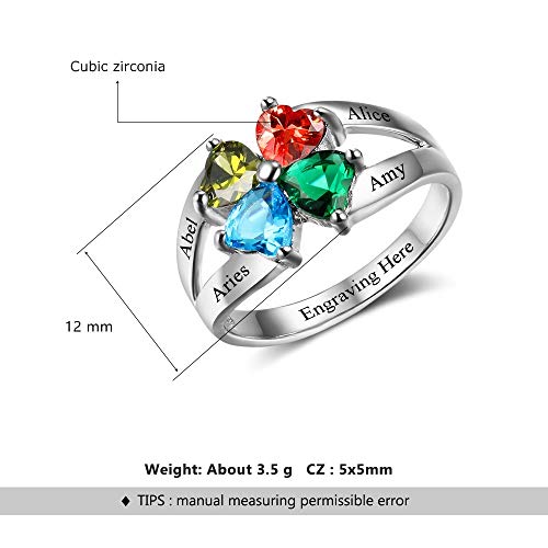 Diamondido Personalized Gift for Mommy Engrave 4 Names 4 Childrens Simulated Birthstone Promise Rings for Women (9)