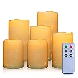 AMAGIC Set of 6 Waterproof Outdoor Flameless Candles with Remote &Timer, Battery Operated Flickering Led Candles, Realistic Fake Candles (Resin Plastic, Water Resistant)