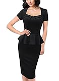 SYLVIEY Womens Elegant Vintage Peplum Wear To Work Business Pencil Dress