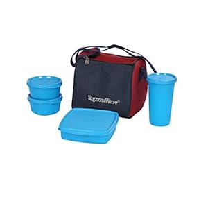 Signoraware Best Plastic Lunch Box Set with Bag, 200ml, 4-Pieces, Blue