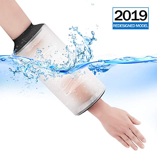 Adult Waterproof PICC Line Cast Cover for Shower Bath, Reusable Arm Elbow Wound Cover Sleeve Bag for Chemotherapy, Watertight IV Line Bandage Dressing Protection [2019 Upgrade] (Black)