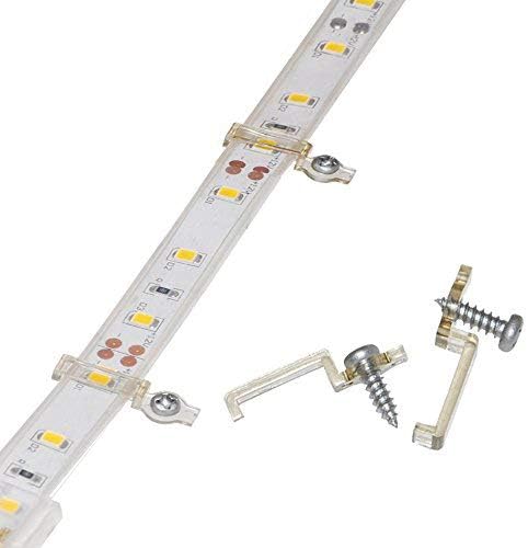 GooChan 100 Pack Strip Light Mounting Brackets,Fixing Clips,One-Side Fixing,100 Screws Included (for 12mm Wide Silicone Cover Strip Light)