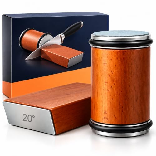 Rolling Knife Sharpener with 15° and 20° Magnetic Angle Guide, Diamond and Ceramic Sharpening Discs, Adjustable Kitchen Knife Sharpening Kit for Chef Knives, Brown at Amazon