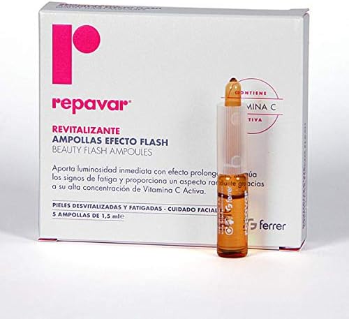 Repavar Revitalizing Beauty Flash Ampoules 5 Units x 1,5ml - Facial Cosmetics - Vitamin C - Antioxidant, Moisturizing And Nourishing Properties - Gentle Emollient Formula - Dry-Sensitive Skin - Spain