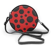 Ladybug Pattern Crossbody Round Bag PU Leather Handbags Purse Messenger Bag For Women