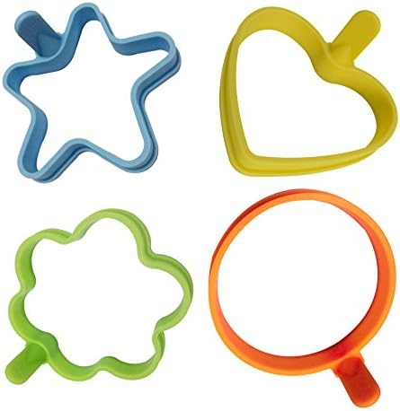 Kystpinter 4 Shapes Silicone Egg Ring Mold Pancake Oven Poacher Set Kitchen Tools for Dishes Frying and Cooking (4 Set)