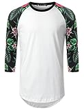 URBANCREWS Mens Hipster Hip Hop Hawaiian Floral Raglan Baseball Shirt WHITE, 2XL