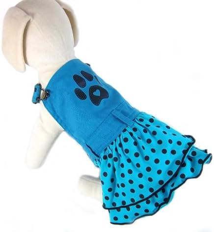 UP Collection Aqua with Polka Dots Dog Dress, Paw Print, Blue, X-Small
