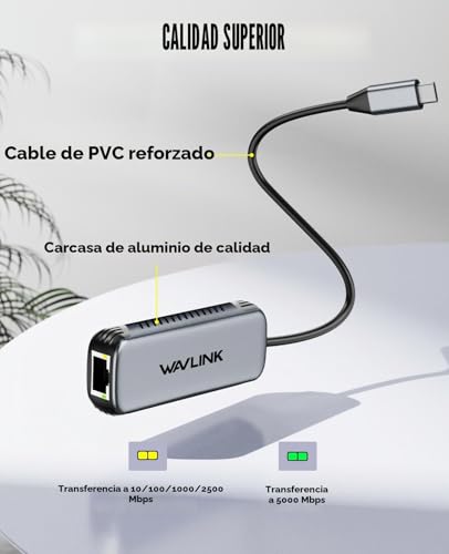 WAVLINK USB C to 5G Ethernet Adapter, 5000Mbps, Driverless Ethernet Network Adapter for Laptops and Computers, Compatible with Windows 10/11, Mac OS 11 or Higher and Linux