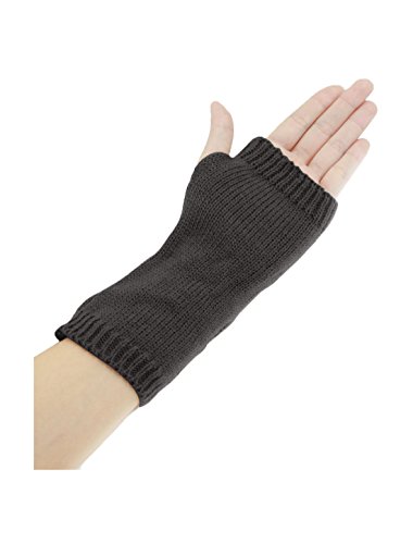 Allegra K Unisex Fingerless Cable Knit Knitted Gloves Dark Grey