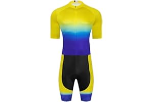SUDU SUDO Men's Cycling Jersey Set Skinsuit One Piece Bike Shirts Triathlon Suit Bicycle Shorts with Gel Padded