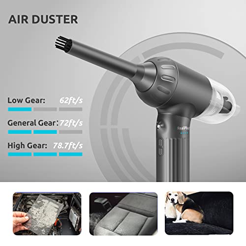 Compressed Air Duster & Vacuum Cleaner 2 in 1, RealPlus Electric Air Duster 3 Speeds 90000 RPM