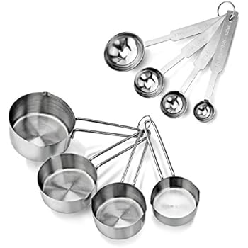 New Star Foodservice 42917 Stainless Steel Measuring Spoons and Cups Combo, Set of 8, Silver