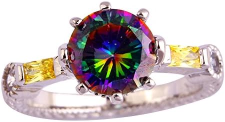 Veunora Dainty Round Cut Rainbow Topaz Engagement Ring for Women