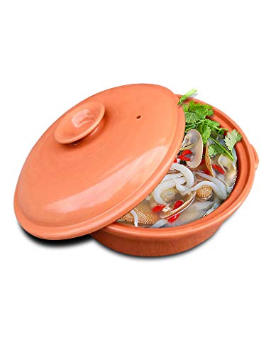 Casserole Dish,Glazed Natural Cooker/Roaster, Turkey Large Size Cooking Tureen, Clay Covered Casserole for Slow Cooking (14", Clay Casserole Dish)