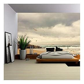 Seagulls Fly on The Coast - Removable Wall Mural | Self-Adhesive Large Wallpaper - 66x96 inches