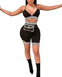 SCORP Women's Sexy Strappy Plunge V-Neck Padded Crop Top and Bodycon Short Pants 2 Piece Outfits Jumpsuit