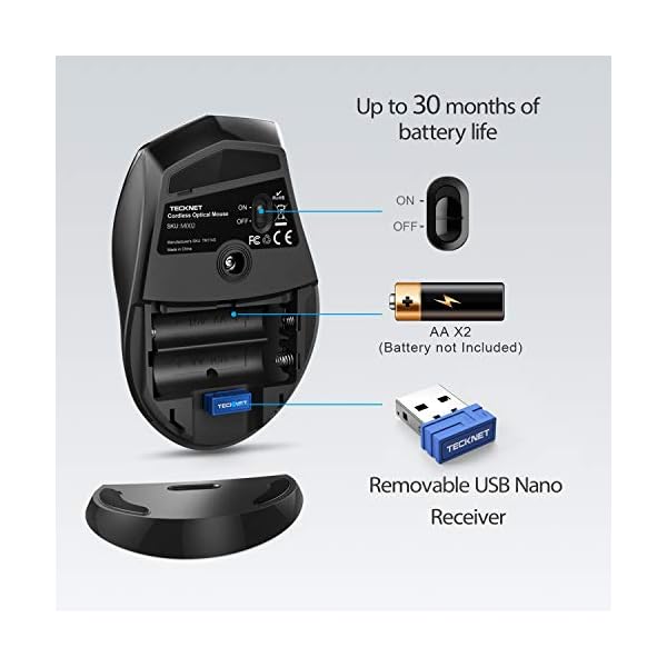 TECKNET 2.4G Classic Wireless Mouse for Laptop, 3200 DPI Optical Computer Mouse with 6 Adjustable Levels, 30 Months Long…