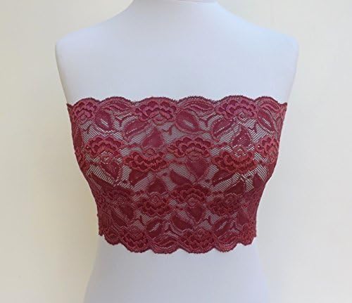 Burgundy floral lace bandeau top. Maroon lingerie. Lace strapless.