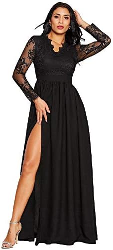Vcegari Women Floral Lace Long Sleeves Split Elegant Formal Party Bridesmaid Wedding Maxi Dresses