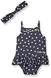 Calvin Klein Baby Girls' Printed Knit Denim Sunsuit with Headband, Blue, 3-6 Months