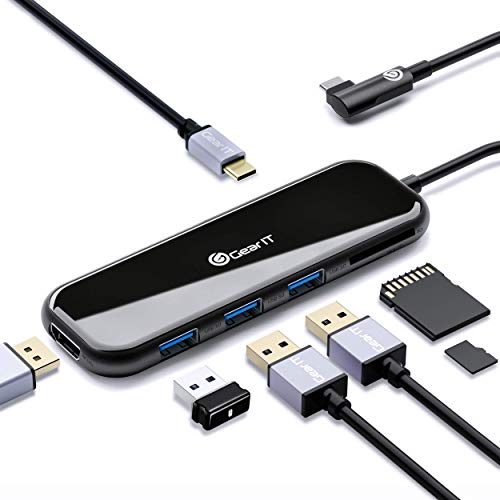 GearIT USB C Hub, 6-in-1 Type C HDMI Adapter with 100W USB-C PD Power Delivery, SD/Micro SD Card Reader, 4K HDMI, 3 USB 3.0 Compatible for MacBook Pro, iPad Pro, XPS, Samsung DeX, and USB-C Devices