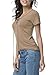 Women/Girls Sexy Deep V Neck Lace Up Short Sleeve Top Khaki X-large