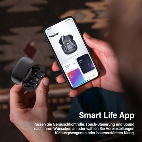 Bluetooth Kopfhörer mit Hybride Aktive Geräuschunterdrückung, In Ear Kopfhörer Kabellos Bluetooth 5.4, 6Mic, 49Std. Wiedergabe, kraftvoller Bass, 8 EQ-Modi, APP-Steuerung, kabelloses Laden, Multipoint