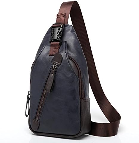 Genlife Cool Men Leather Casual Cross Body Chest Pack Camping Hiking Shoulder Sling Bag (Navy)