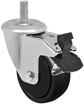 SchioppaL12 Series, GLEFF 312 NPP G, 3 x 1-1/4" Swivel Caster with Total Lock Brake, Non-Marking Polypropylene Wheel, 150 lbs, 10 mm Diameter x 40 mm Length Threaded Stem