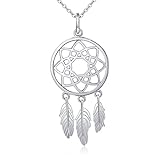 Inspirational Jewelry Sterling Silver Feather Dream Catcher Necklace for Women, Rolo Chain 18