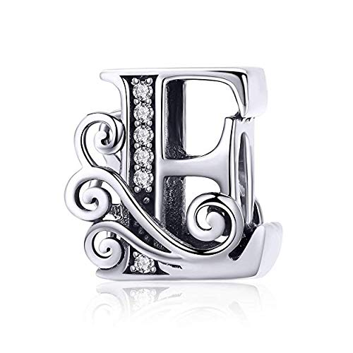 Genuine 925 Sterling Silver Initial A-Z Alphabet Bead 26 Letter Charms for Pandora Bracelet Birthday Christmas Charm (E)