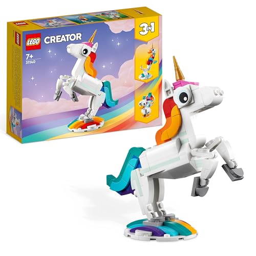 Creator 3-en-1 La Licorne Magique - Jouet de Construction avec Figurine d'animal se Transformant en Hippocampe ou Paon - Cadeau Original pour Fille ou Garçon dès 7 Ans 31140