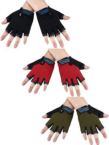 3 Pairs Kids Half Finger Gloves Sport Gloves Non-Slip Gel Gloves for Children Cycling Biking