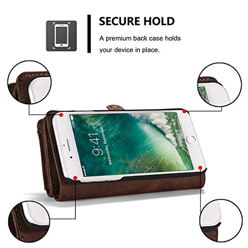 Leather Wallet Magnetic Detachable Phone Case with Card Holder Flip Cover for IPhone XS MAX, Brown - Thumbnail 5