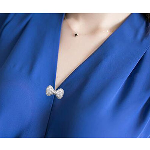Joyci 1Piece Created Cardigan Pin Shawl Brooch Crystal Cute Vintage Style Brooch Pin Bowknot Sweater Knitwear Lapel Pin Women Jewelry (Silver)