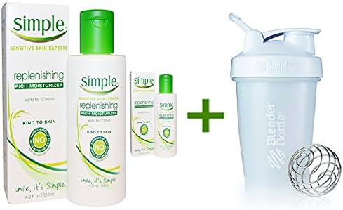 Simple Skincare, Replenishing Rich Moisturizer, 4.2 fl oz (124 ml)( 2 PACK) + Shaker Bottle Assorted Colors 20 Oz