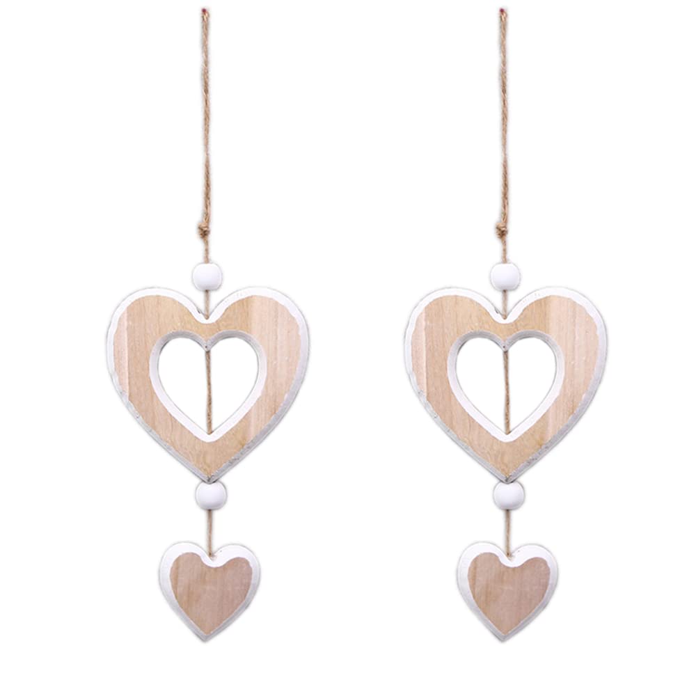 Pack of 2 Decorative Heart Hangers, Wooden Heart Pendants, Wooden Hearts, Window Decoration, Wedding Decoration, Room Decoration, Hanging Decoration, Wall Decoration, Wooden Decoration, Gift for