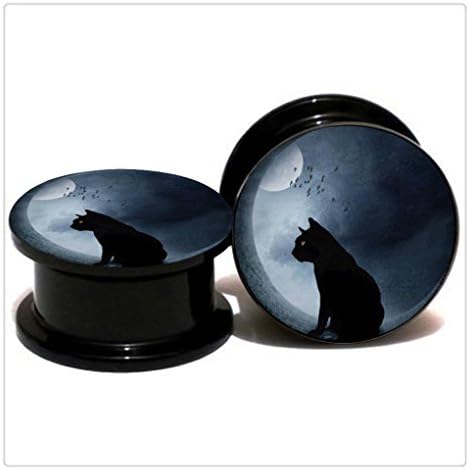 Acrylic Full Moon And Cat Screw Fit Ear Gauges Flesh Ear Tunnels 6mm-20mm Ear Stretcher Expander Piercing Body (1 pair (20 mm))